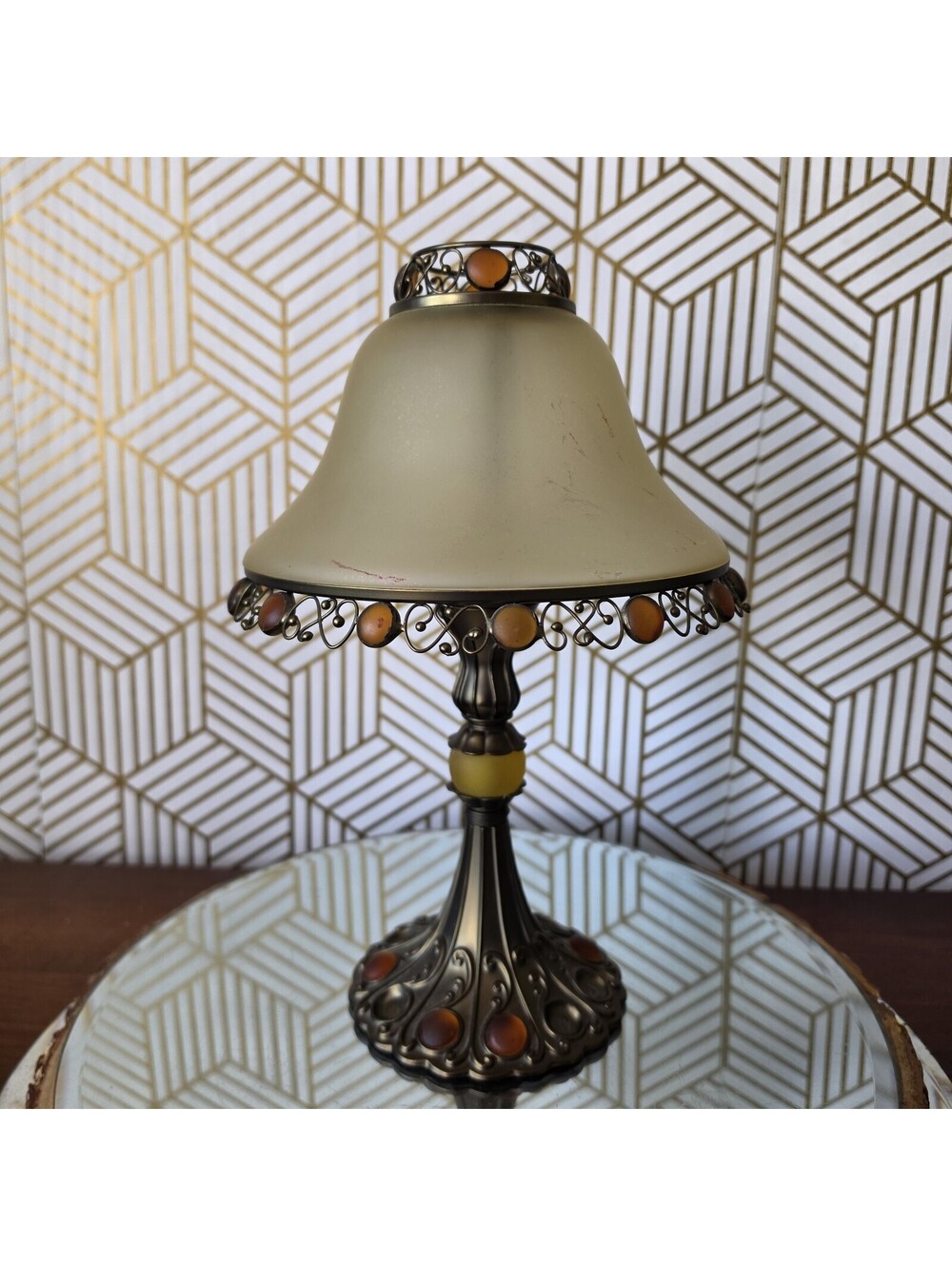Vintage PartyLite Paris Amber Beaded Tea Light Candle Lamp Fairy Lamp Retired